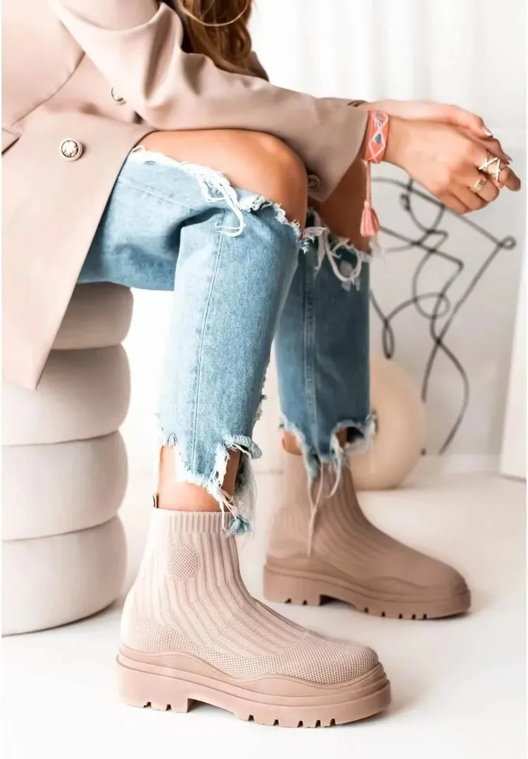 Size 36-43 Women Winter Boots Outdoor fur Keep Warm Socks Shoes Female Flock Boots Solid Casual Boots 569