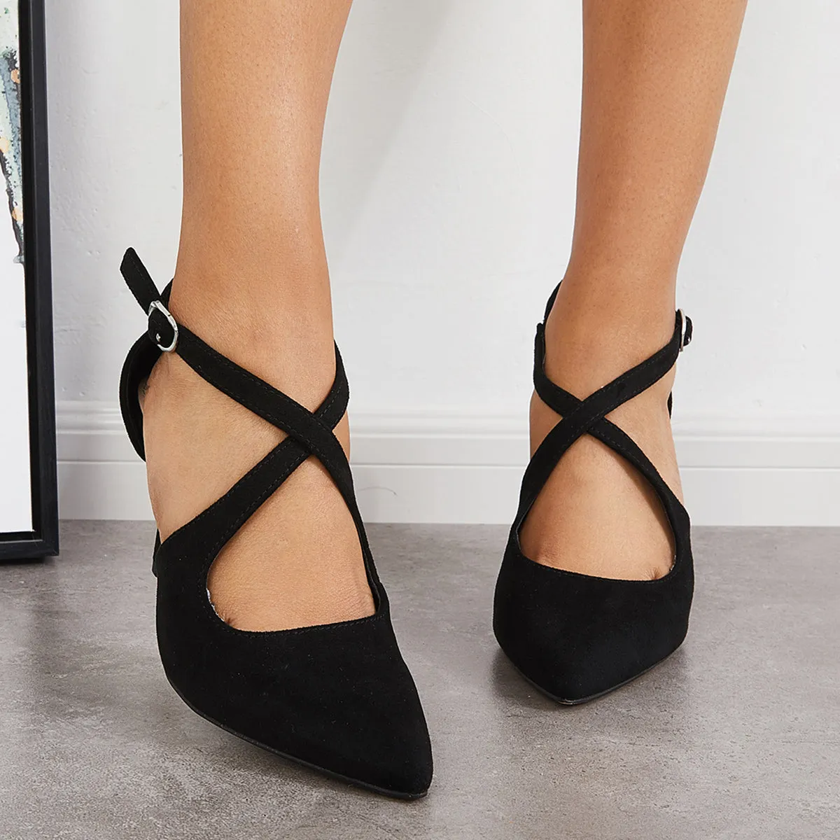 Sohiwoo woman formal Pointed Toe Stiletto High Heels Criss Cross Strappy Dress Pumps