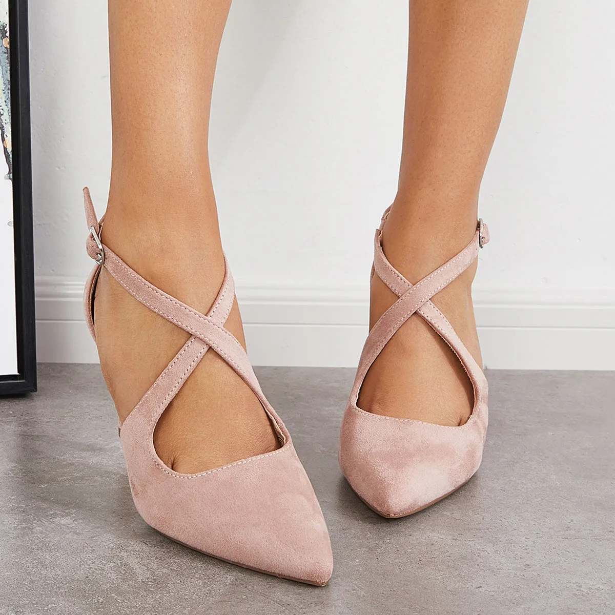 Sohiwoo woman formal Pointed Toe Stiletto High Heels Criss Cross Strappy Dress Pumps