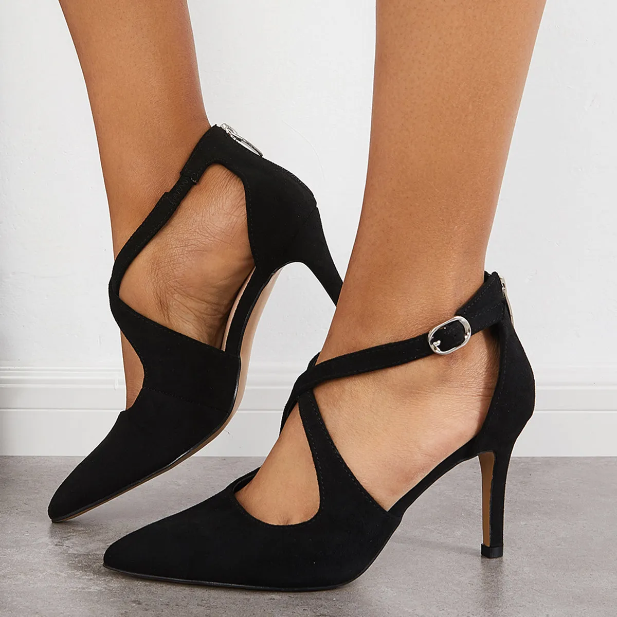 Sohiwoo woman formal Pointed Toe Stiletto High Heels Criss Cross Strappy Dress Pumps