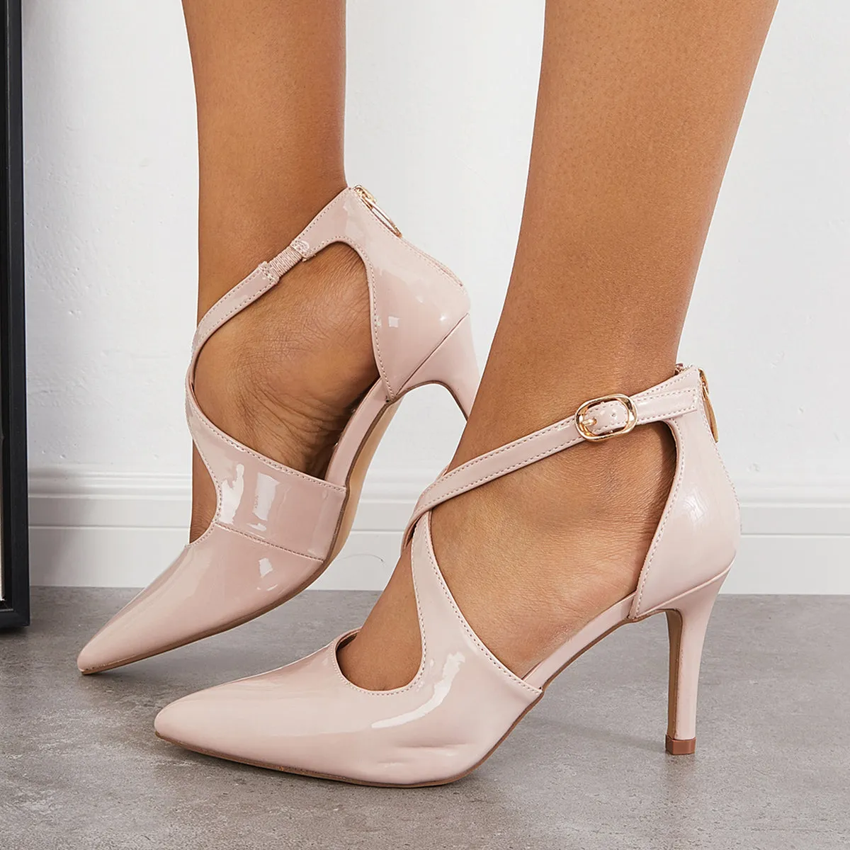 Sohiwoo woman formal Pointed Toe Stiletto High Heels Criss Cross Strappy Dress Pumps