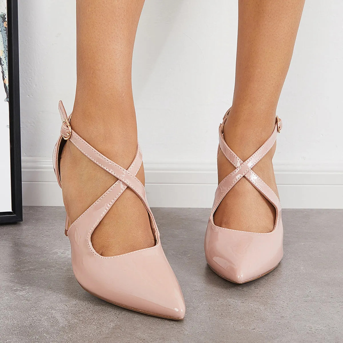 Sohiwoo woman formal Pointed Toe Stiletto High Heels Criss Cross Strappy Dress Pumps