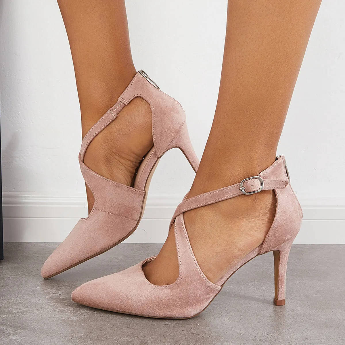 Sohiwoo woman formal Pointed Toe Stiletto High Heels Criss Cross Strappy Dress Pumps