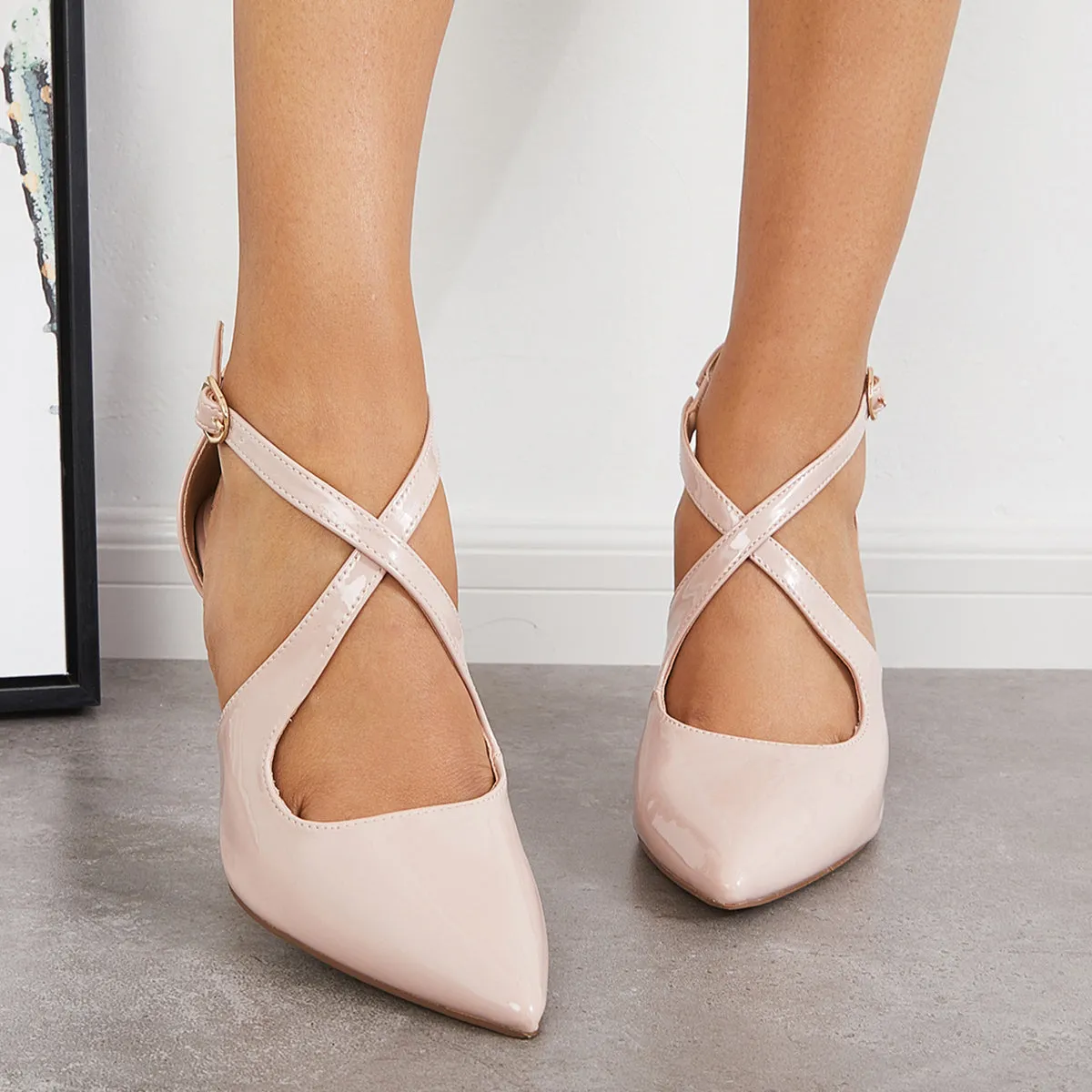 Sohiwoo woman formal Pointed Toe Stiletto High Heels Criss Cross Strappy Dress Pumps