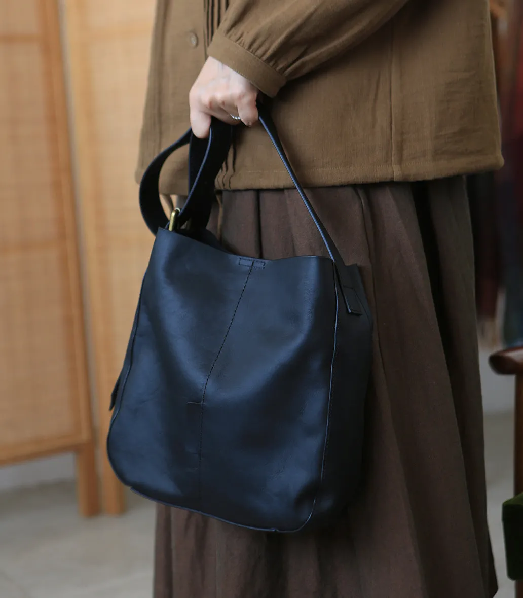 Stylish Women's Genuine Leather Tote Bags Black Leather Shoulder Bag