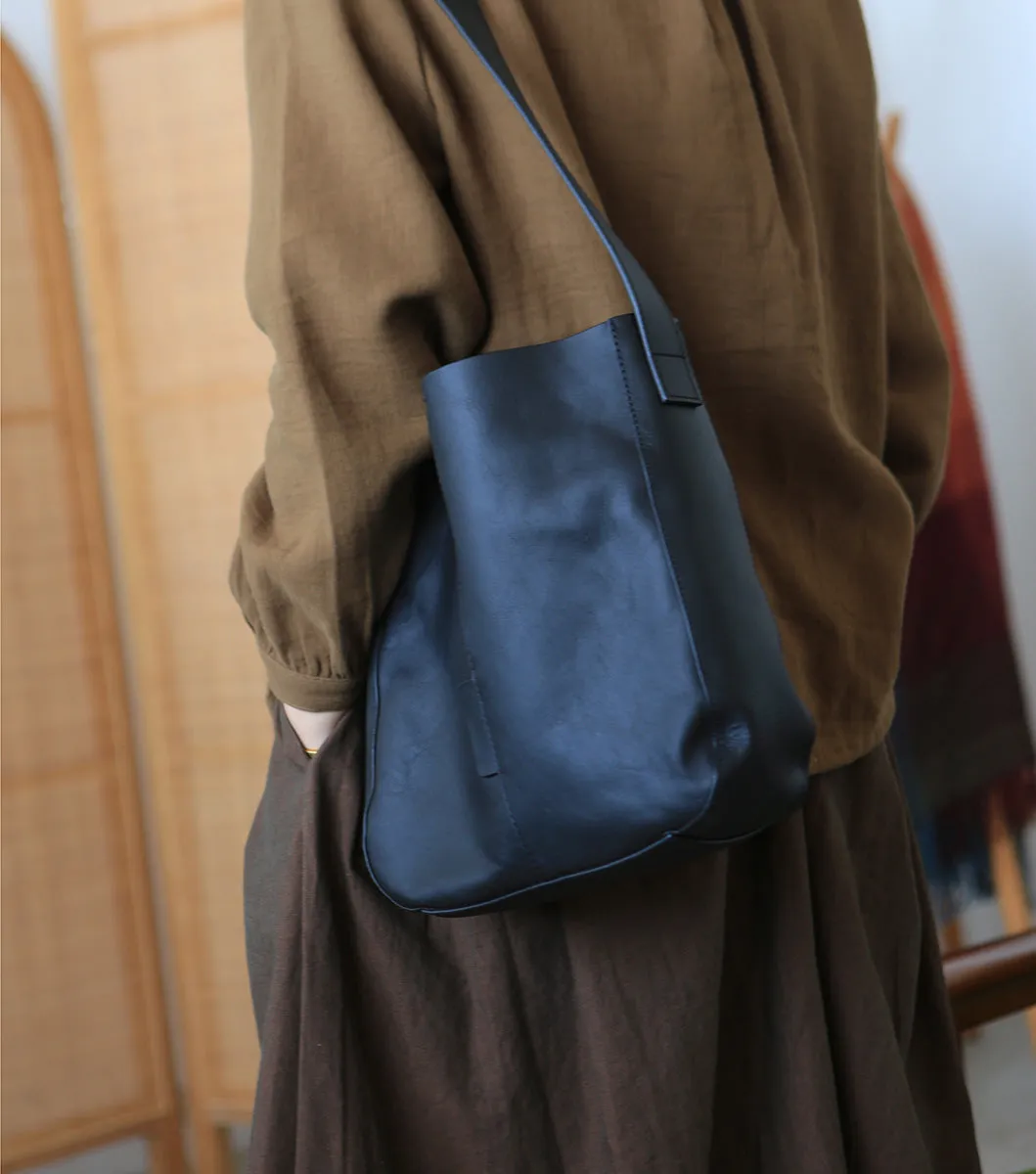Stylish Women's Genuine Leather Tote Bags Black Leather Shoulder Bag