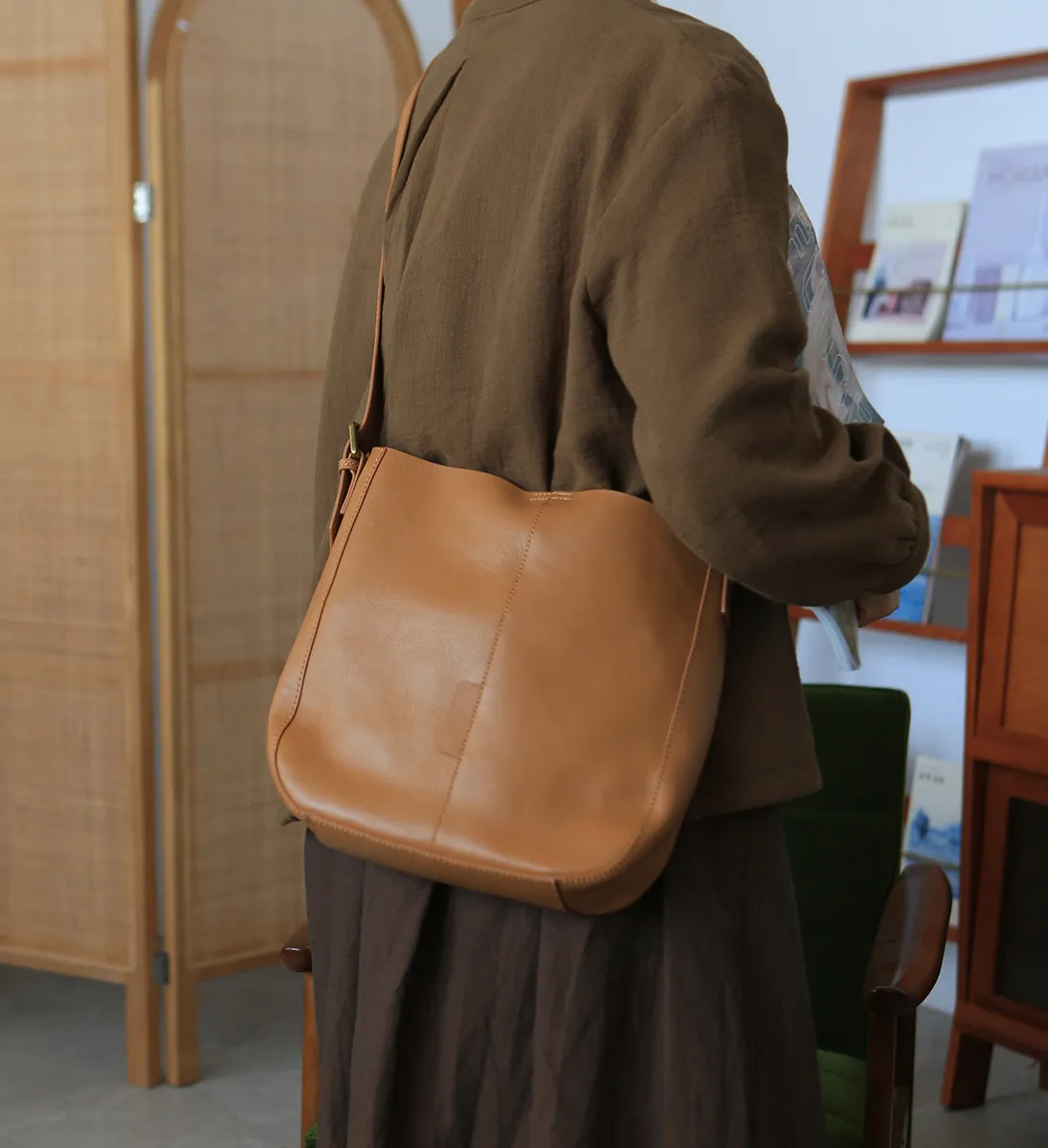 Stylish Women's Genuine Leather Tote Bags Black Leather Shoulder Bag