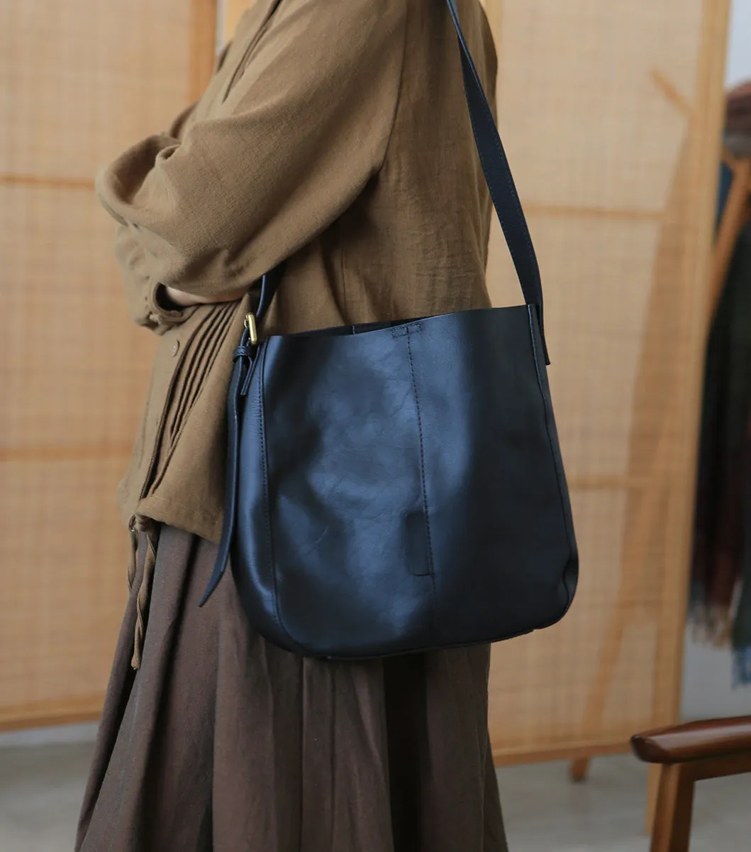 Stylish Women's Genuine Leather Tote Bags Black Leather Shoulder Bag