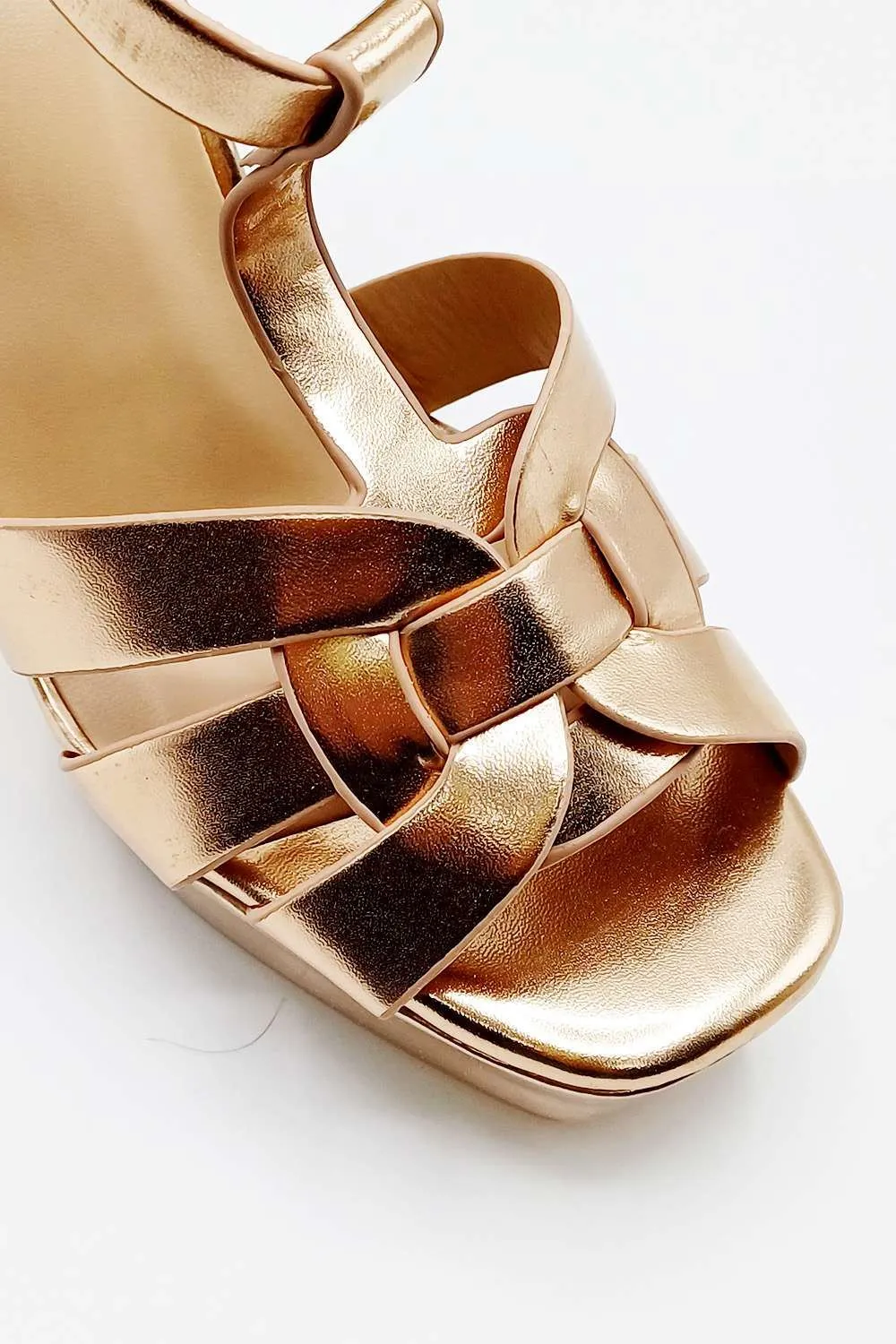 Tani High Platform T-Bar Sandals in Rose Gold