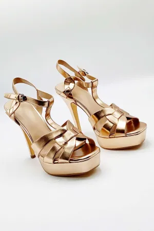 Tani High Platform T-Bar Sandals in Rose Gold