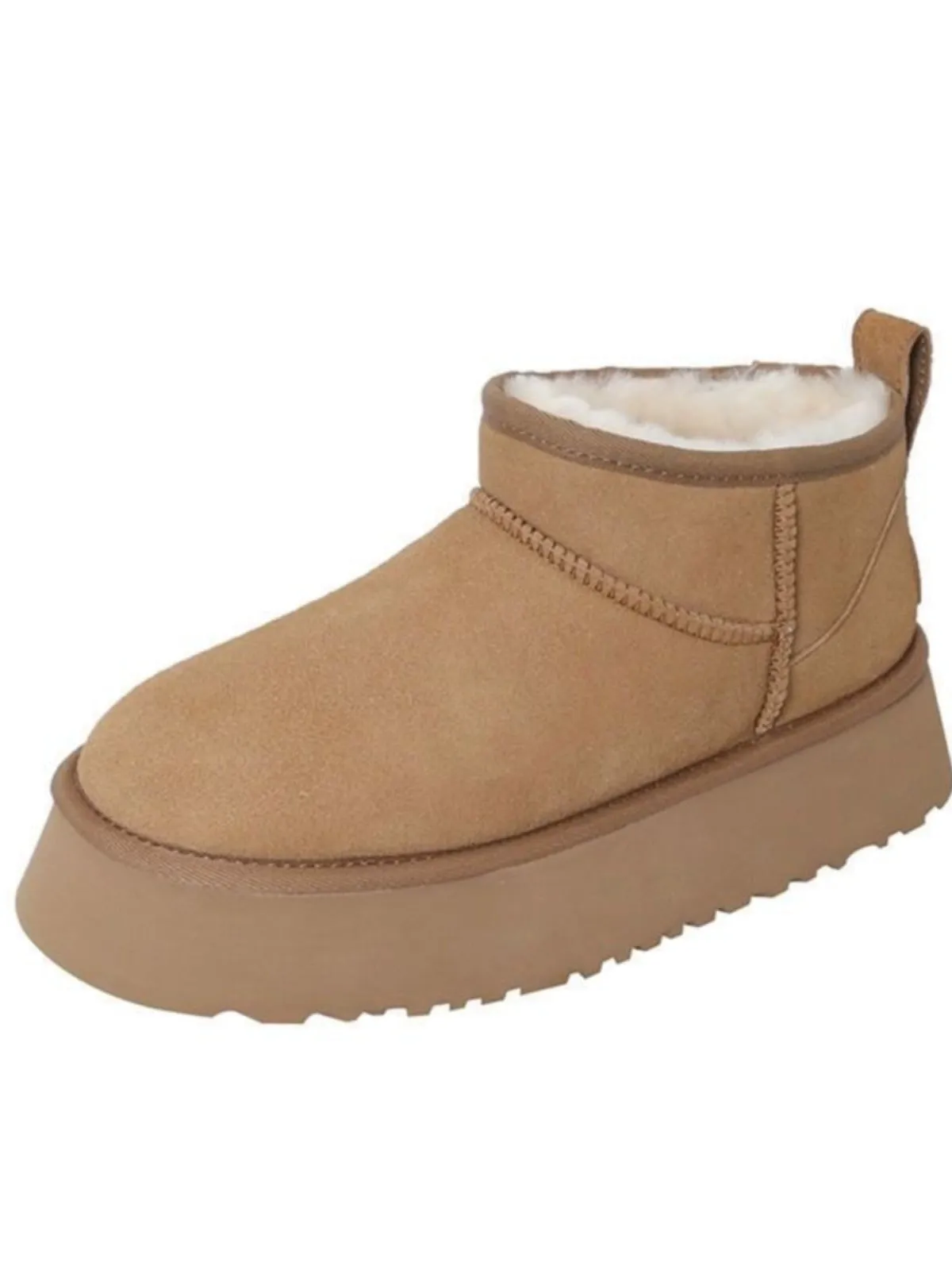 Thick Bottom Short Tube Leather and Fur Integrated Winter plus Velvet Snow Boots
