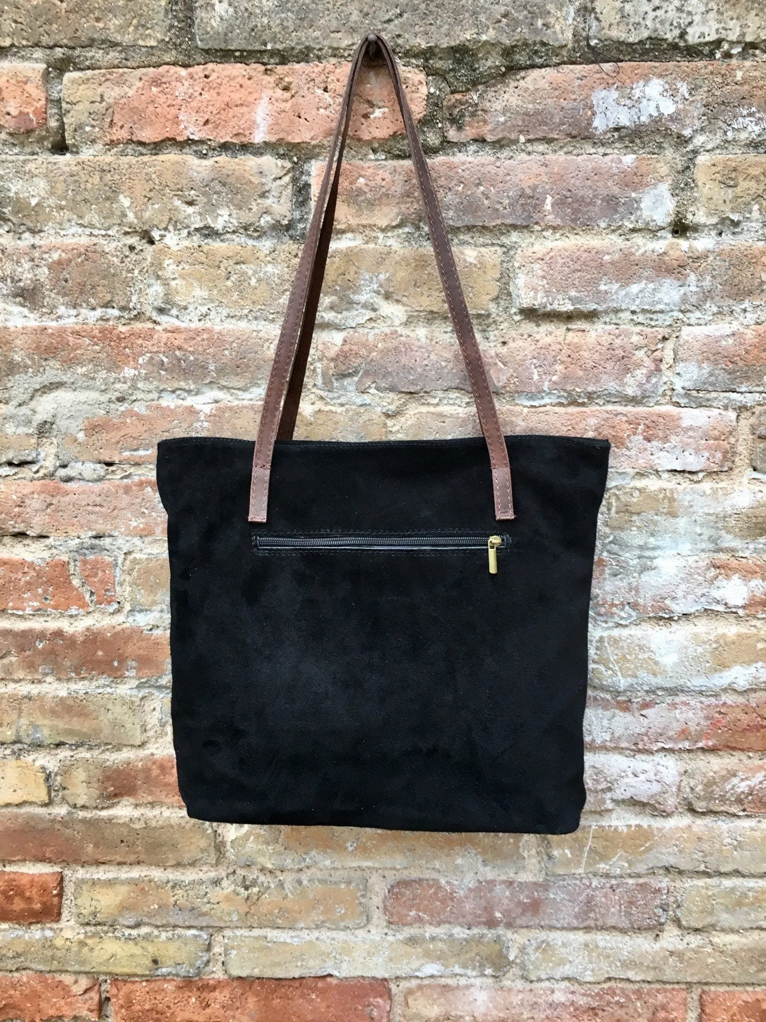 TOTE leather bag in BLACK . Genuine soft  natural suede. Black genuine leather SHOPPER bag. Laptop bag, book or tablet bag in soft suede.