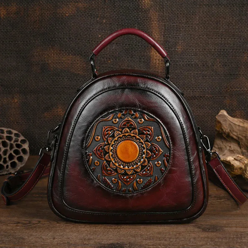 Vintage Handmade Embossed Leather Women Handbags
