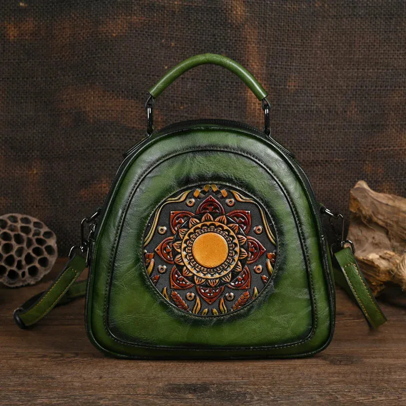 Vintage Handmade Embossed Leather Women Handbags