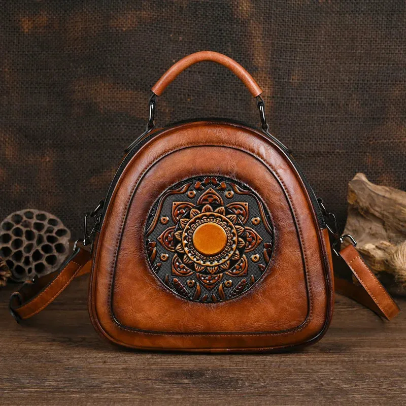 Vintage Handmade Embossed Leather Women Handbags