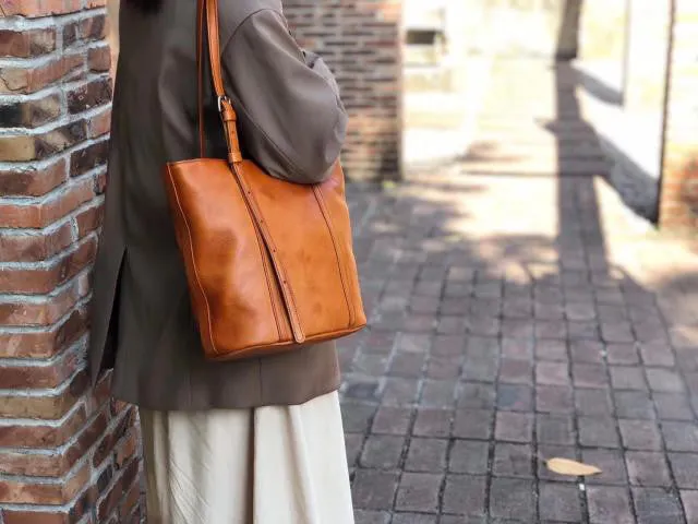 Womens Brown Genuine Leather Tote Handbags Over The Shoulder Purse
