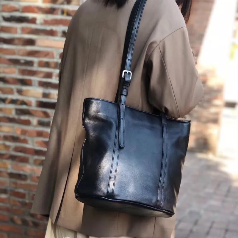 Womens Brown Genuine Leather Tote Handbags Over The Shoulder Purse