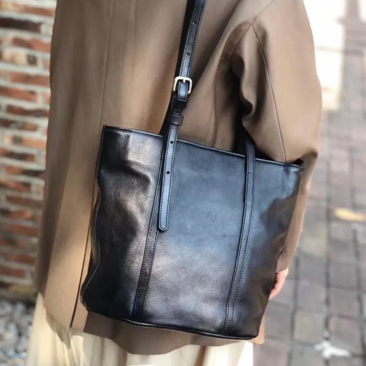 Womens Brown Genuine Leather Tote Handbags Over The Shoulder Purse