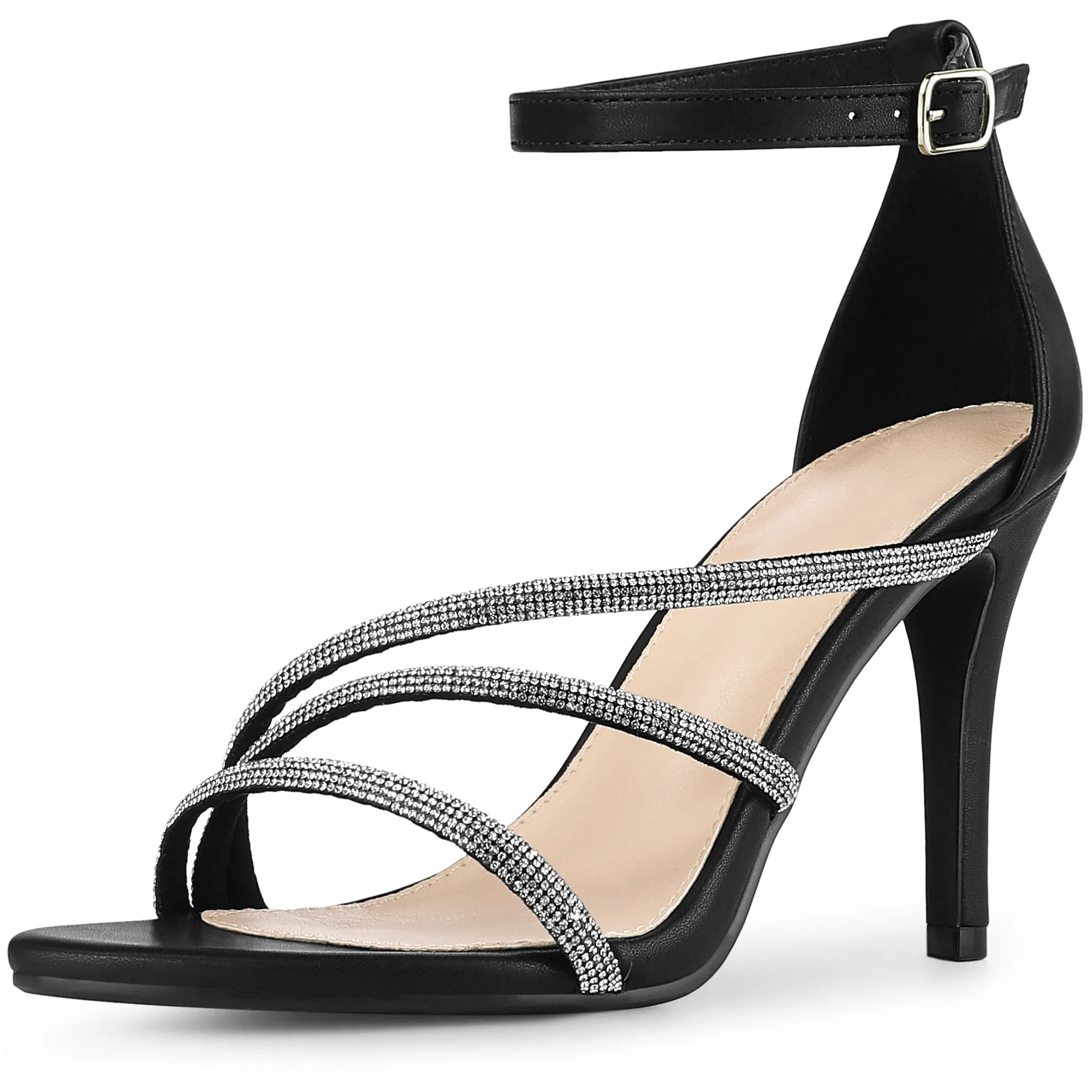 Women's Open Toe Rhinestone Strappy Stiletto Heels Sandals
