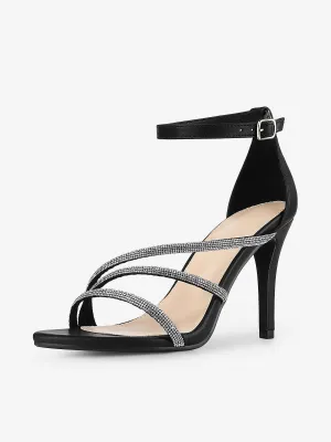 Women's Open Toe Rhinestone Strappy Stiletto Heels Sandals