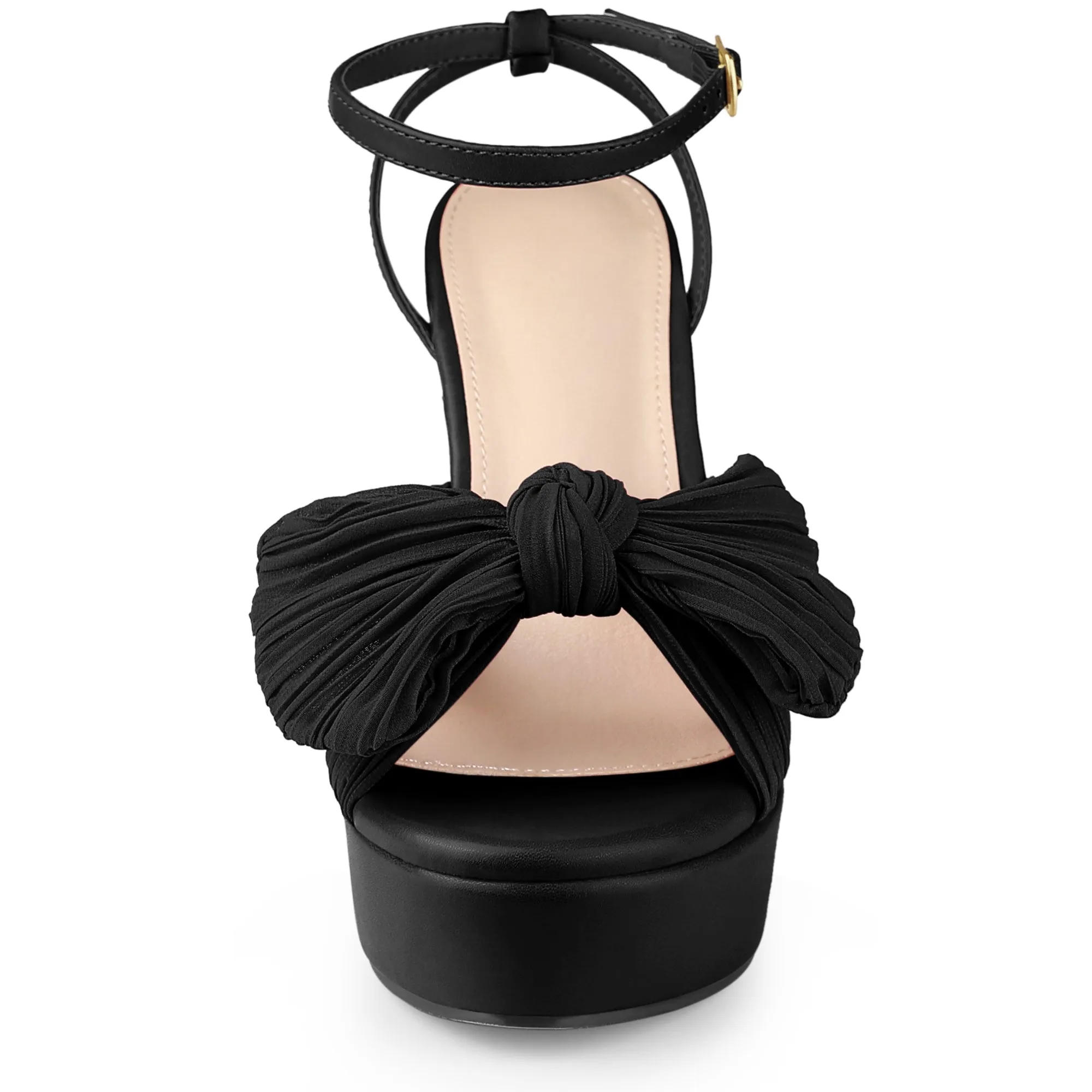 Women's Platform Pleated Bow Slingback Block High Heel Sandals