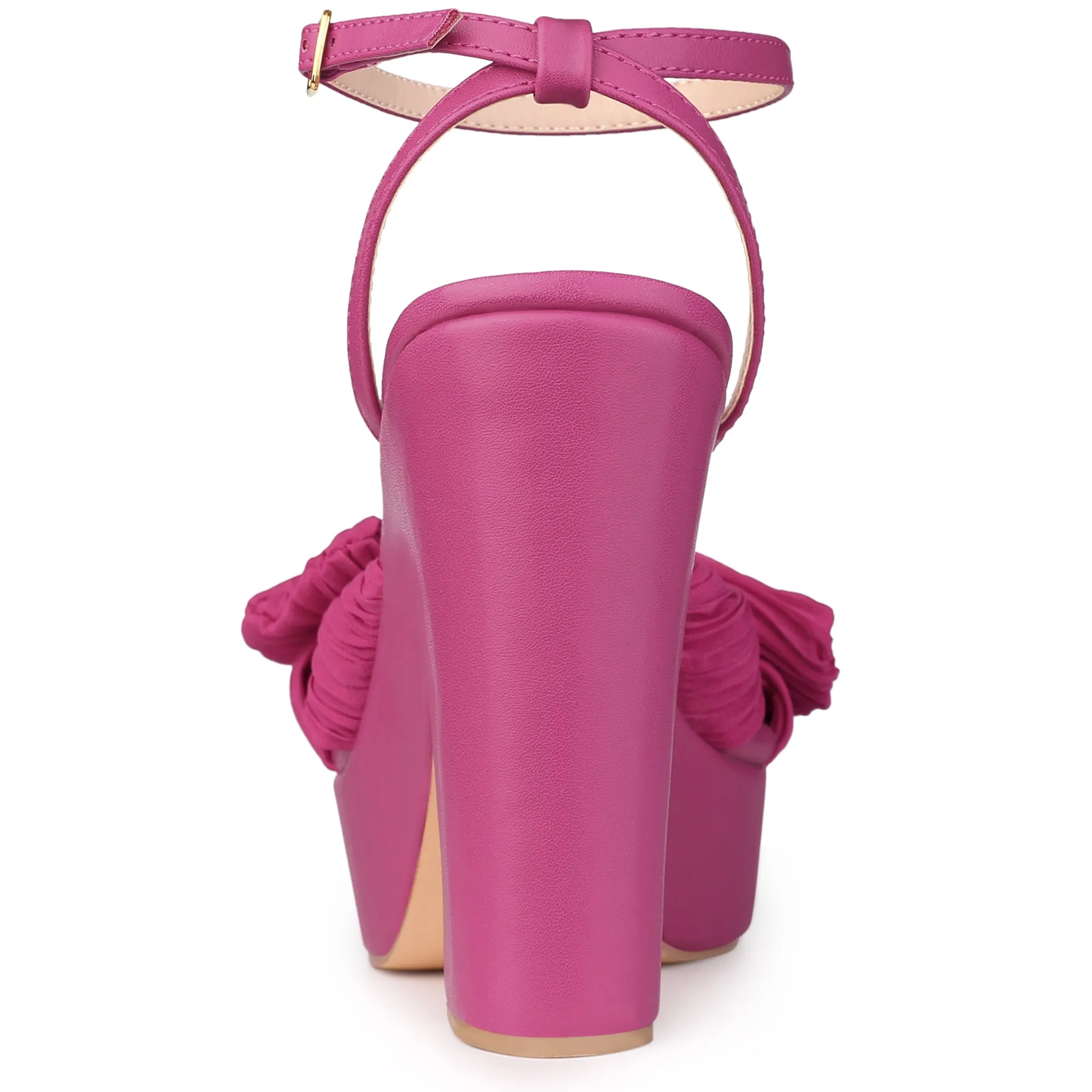 Women's Platform Pleated Bow Slingback Block High Heel Sandals