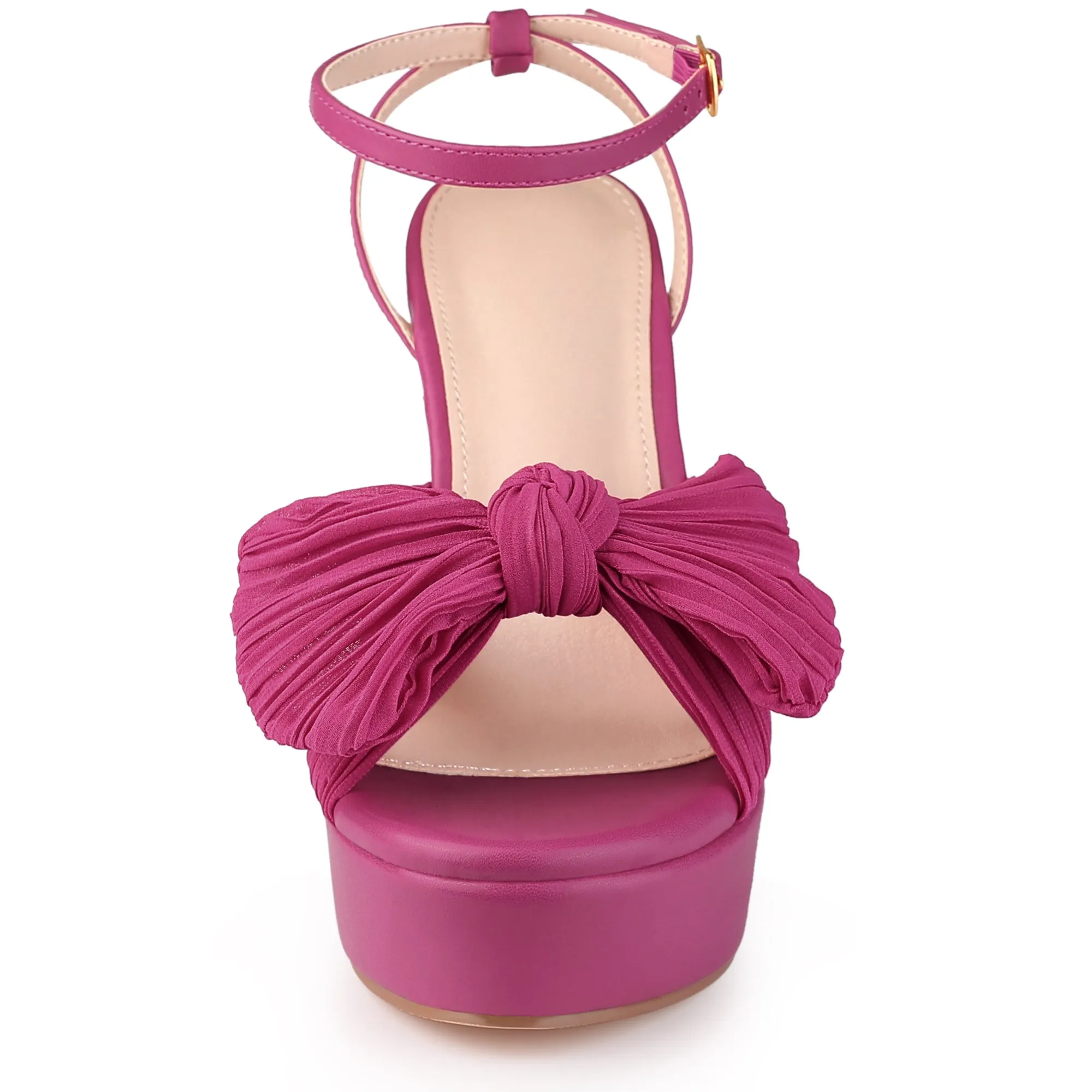 Women's Platform Pleated Bow Slingback Block High Heel Sandals
