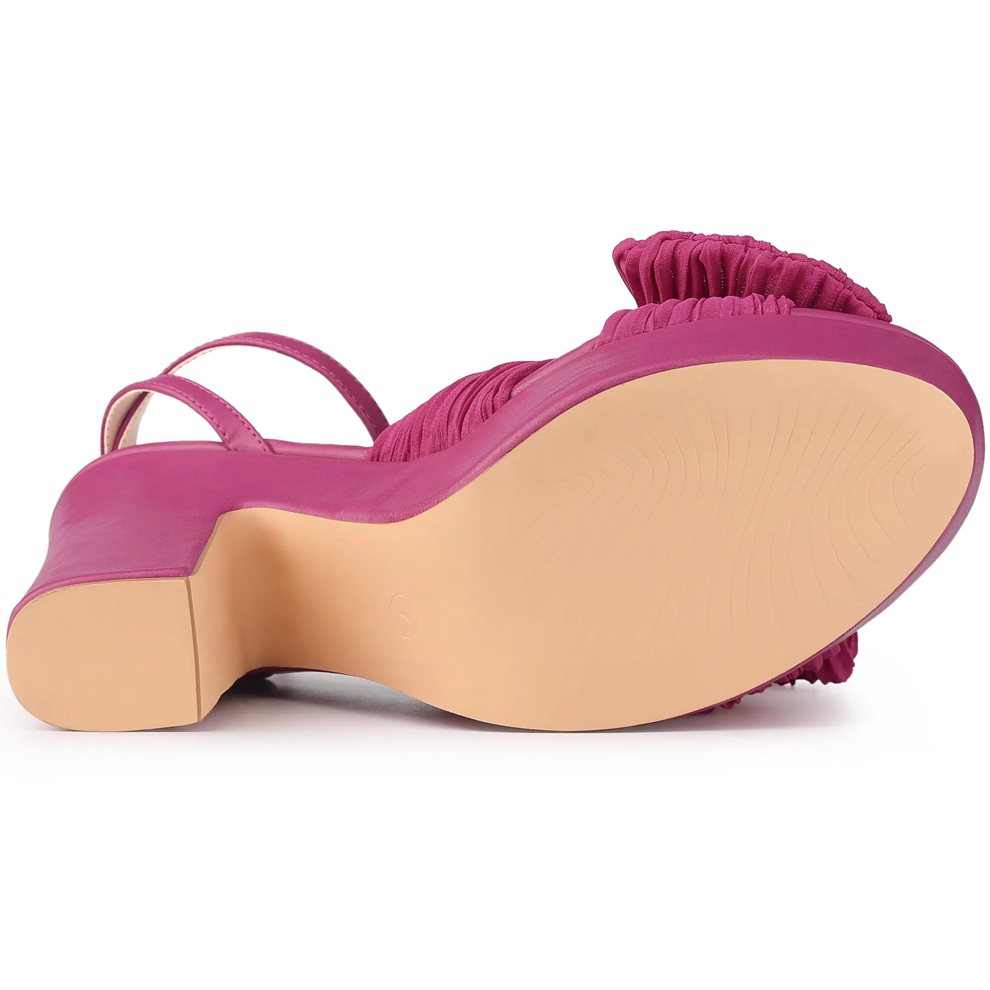 Women's Platform Pleated Bow Slingback Block High Heel Sandals
