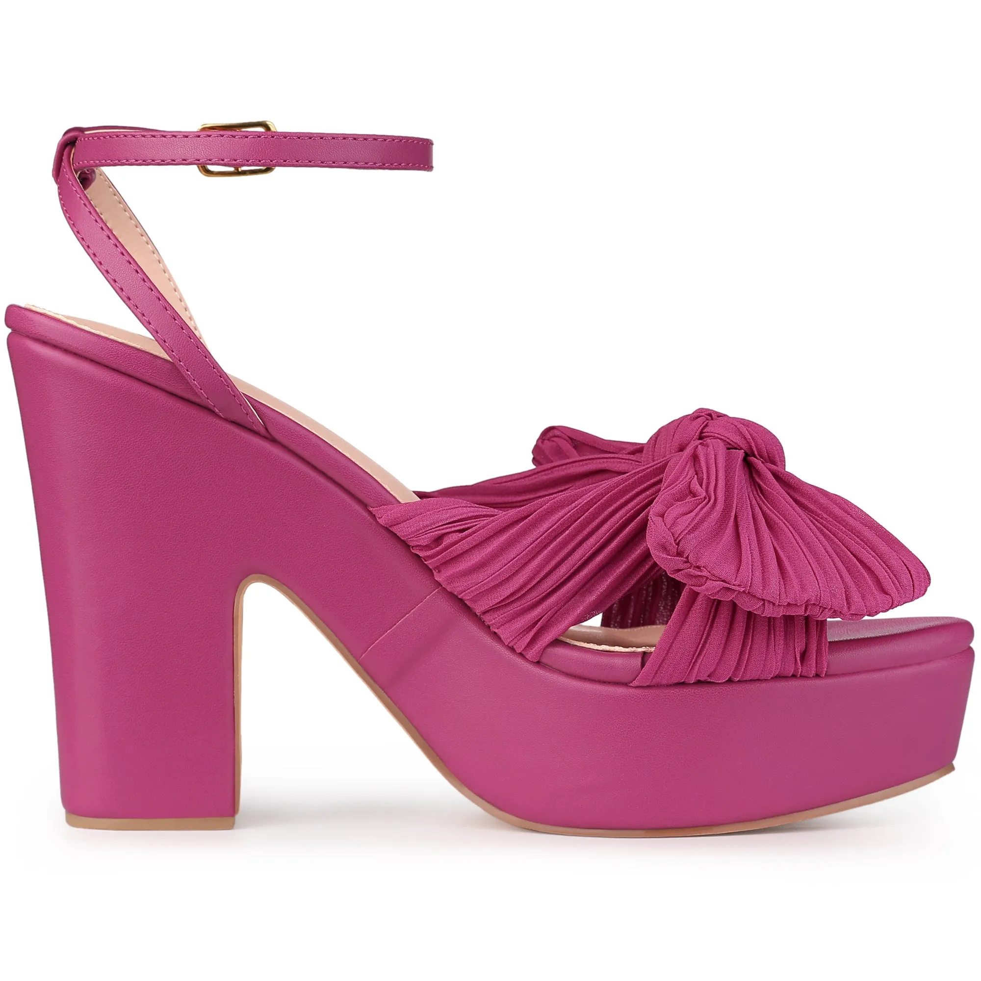 Women's Platform Pleated Bow Slingback Block High Heel Sandals