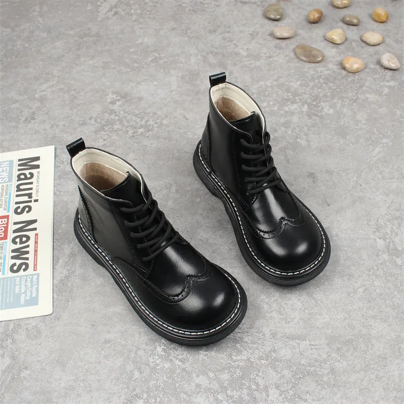 Womens Retro Wide Toe Box Brogue Style Oxford Boots