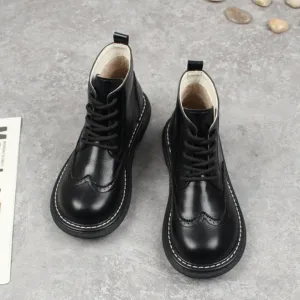 Womens Retro Wide Toe Box Brogue Style Oxford Boots